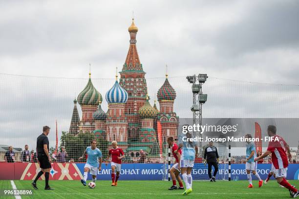 Michel Salgado controls the ball during the Legends Football Match in Red Square on July 11, 2018 in Moscow, Russia.