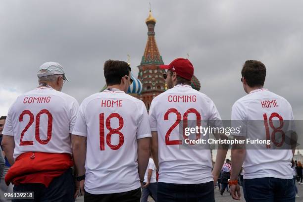 England fans gather in Red Square ahead of tonight's World Cup semi-final game between England and Croatia on July 11, 2018 in Moscow, Russia.