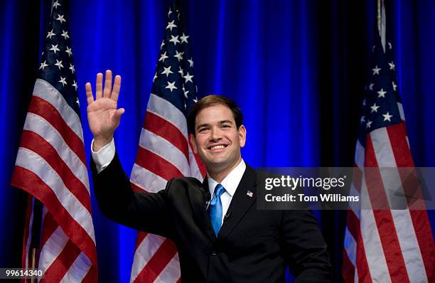 Senate Candidate Marco Rubio waves to the crowd after addressing the Conservative Political Action Conference held at the Marriott Wardman Park...