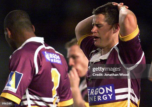 Ashley Harrison of the Broncos shows his frustration after their loss during the round 16 NRL match between the Brisbane Broncos and the Parramatta...