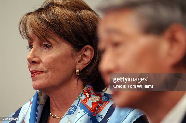 House Minority Leader Nancy Pelosi, D-Calif., and Rep. Bob Matsui, D-Calif., attend a news conference on the democrats postion in the House, after...