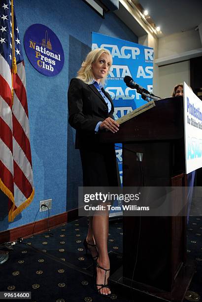 Adult film star Stormy Daniels appeared at a news conference to tout the success of Restricted to Adults website and other efforts by the adult film...
