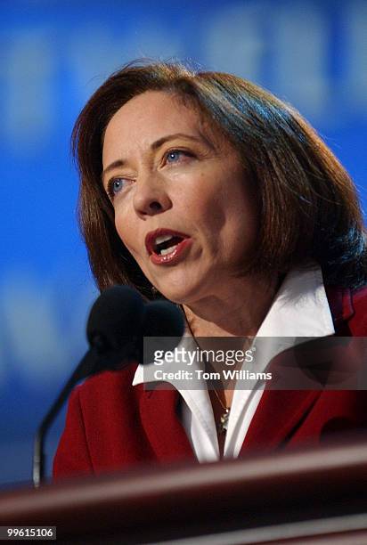 Sen. Maria Cantwell, D-Wash., addresses the delegation on the night Sen. John Edwards, D-N.C., was nominated as the vice presidential candidate, at...