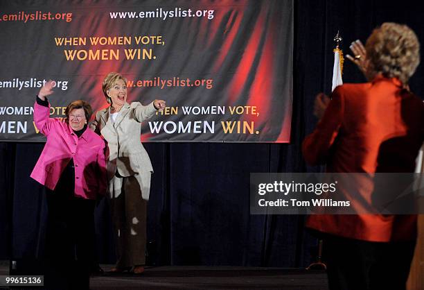 Sen. Hillary Clinton, D-N.Y., embraces Sen. Barbara Mikulski, D-Md., left, upon arriving at the Emily's List Celebrates the Power of Democratic Women...