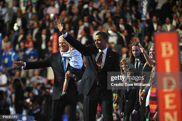 Presidential candidate Sen. Barack Obama, D-Ill., right, made a surprise appearance with his running mate Sen. Joe Biden, D-Del., after the Biden's...