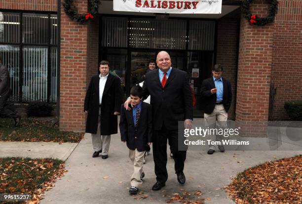 Pipkin leaves the Chamber of Commerce in Salisbury, Maryland, with his son Tyler after announcing his candidacy for Maryland's 1st District...