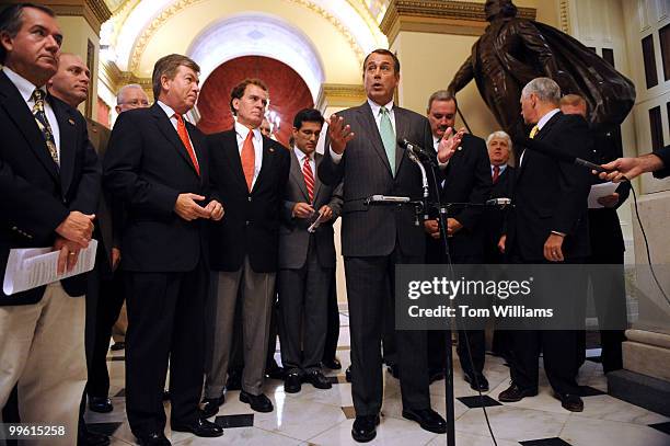 House Minority Leader John Boehner, R-Ohio, conducts a news conference on the American Energy Act, with other House republicans, September 12, 2008.
