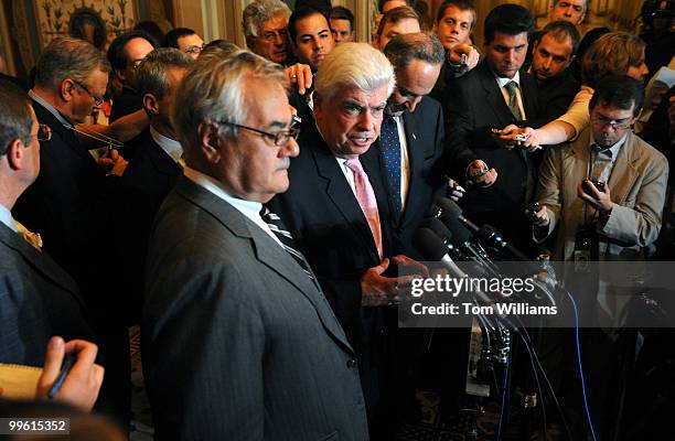 From left, Chairman of the House Financial Services Committee Barney Frank, D-Mass., Chairman of the Senate Banking Committee Chris Dodd, D-Conn.,...