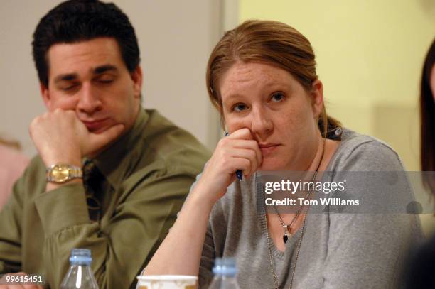 Roll Call reporter Emily Pierce questions Rep. Eric Cantor, R-Va., during an interview by Roll Call staff in the newspaper's office.