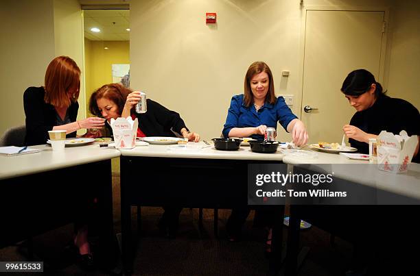 From left, Roll Call staffers Tricia Miller, Debbie Bruno, Ali McSherry, and Andrea Cohen, conduct a taste testing from four Chinatown restaurants to...