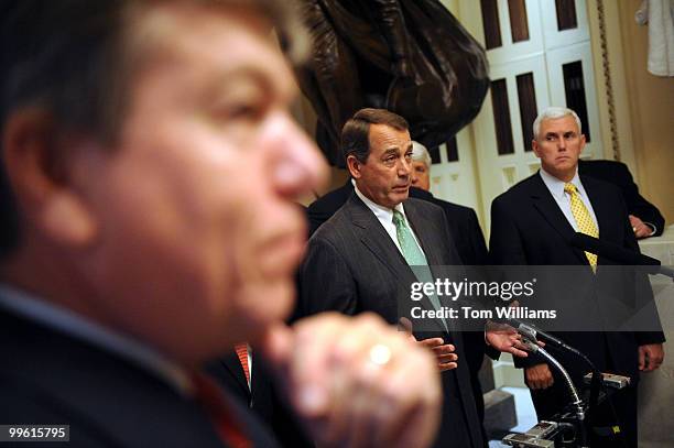 House Minority Leader John Boehner, R-Ohio, conducts a news conference on the American Energy Act, with other House republicans including House...