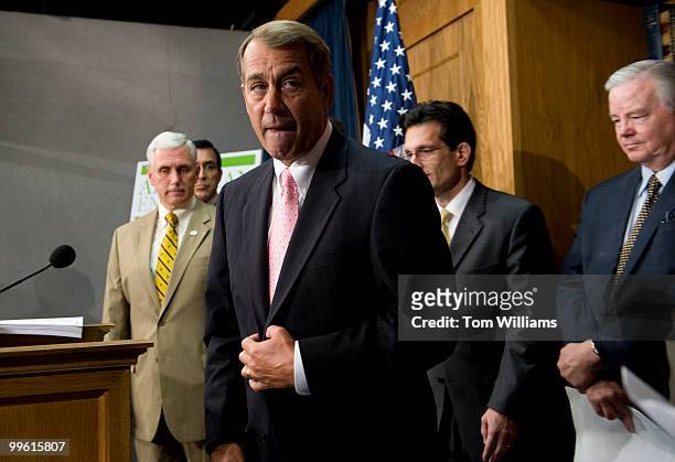 House Minority Leader John Boehner, R-Ohio, finishes making remarks at a news conference on the Republican's alternative to the democrat's energy...