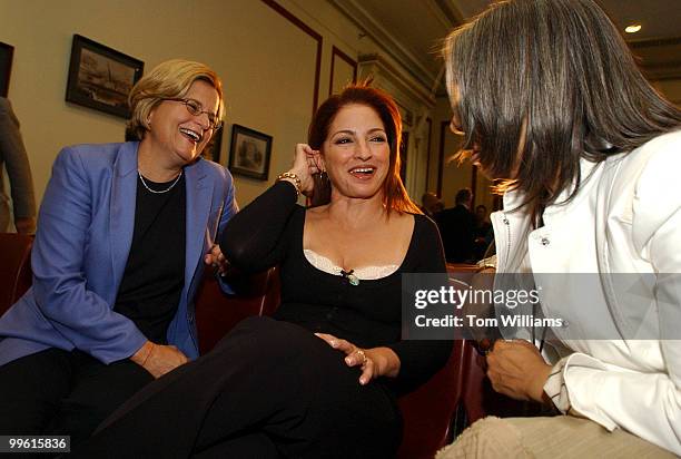 From left, Rep. Ileana Ros-Lehtinen, R-Fla., singers Gloria Estefan, and Patti Austin, share laugh during the first-ever Recording Arts Day in...