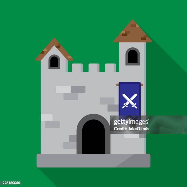ilustrações de stock, clip art, desenhos animados e ícones de castle icon flat - guarnição de ameias