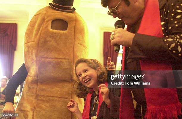 Kate Redding daughter of Robert Redding who represents peanut growers, with Mr. Peanut and The Big E at Peanut Butter and Jelly Day in Cannon...