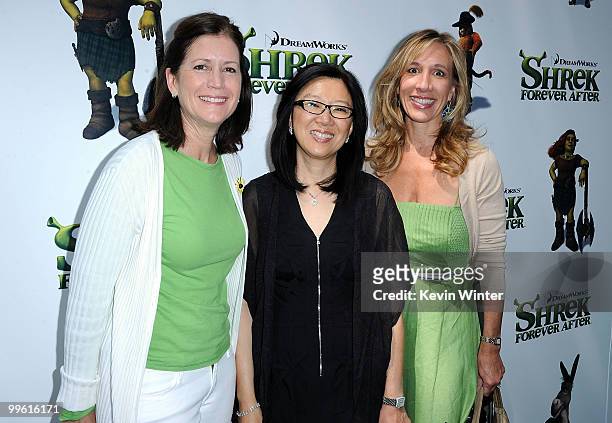 Dreamworks Animation's Anne Daily, producer Teresa Cheng and Dreamworks Animation's Head of Worldwide Marketing Anne Globe arrive at the premiere of...