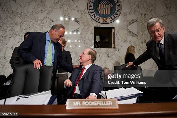 Sen. John Rockefeller, D-W.V., confers with Sen. Charles Schumer, D-N.Y., during a break in the Senate Finance Committee's full committee markup of...