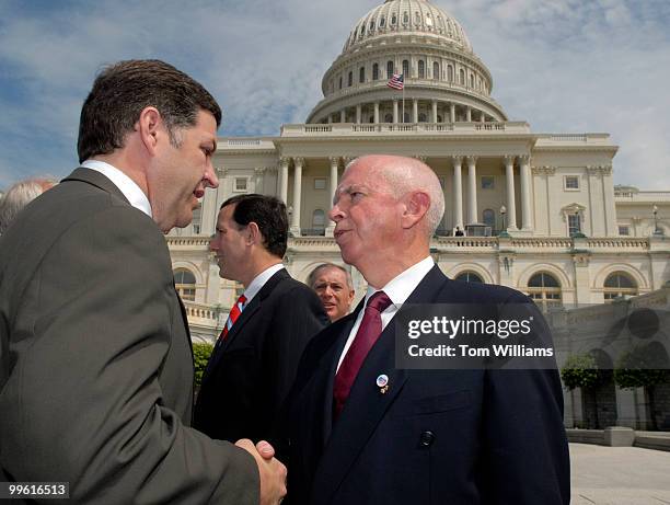 Rep. Bill Shuster, R-Pa., left., greets David Beamer, father of Todd Beamer who was killed aboard United Flight 93 in Shanksville Pa., during a...