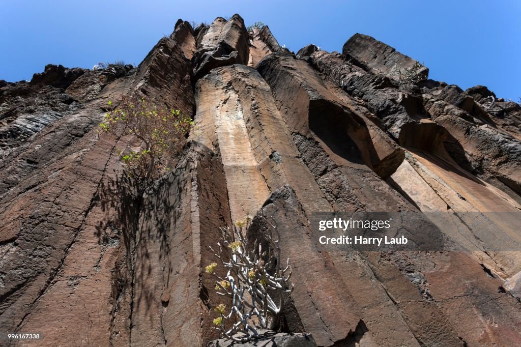 Basaltic columns, lava, Barranco de Arure, Valle Gran Rey, La Gomera, Canary Islands, Spain