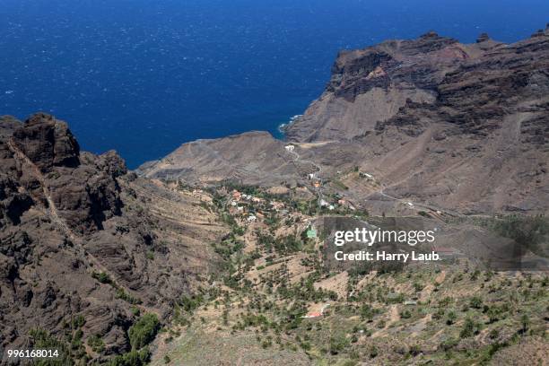 view from the mirador of taguluche, barranco de taguluche and roque de mona, arure, la gomera, canary islands, spain - mirador stock pictures, royalty-free photos & images