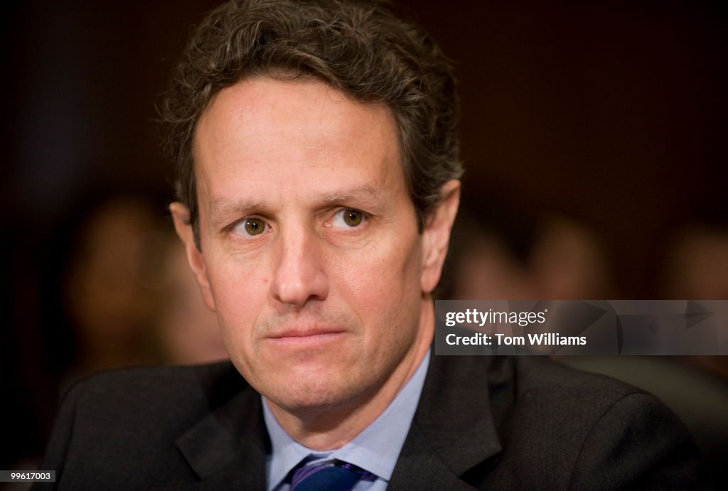 Tim Geithner Secretary of the Treasury Tim Geithner waits to testify before a ...