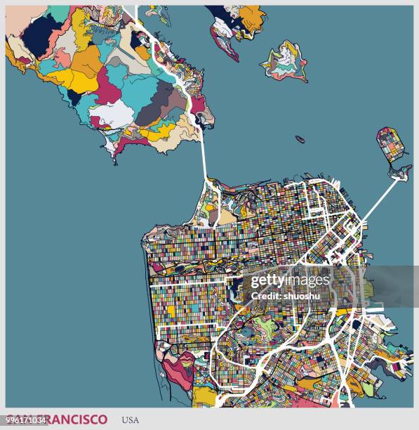 abbildung-stil-map, san francisco stadt - san francisco california stock-grafiken, -clipart, -cartoons und -symbole