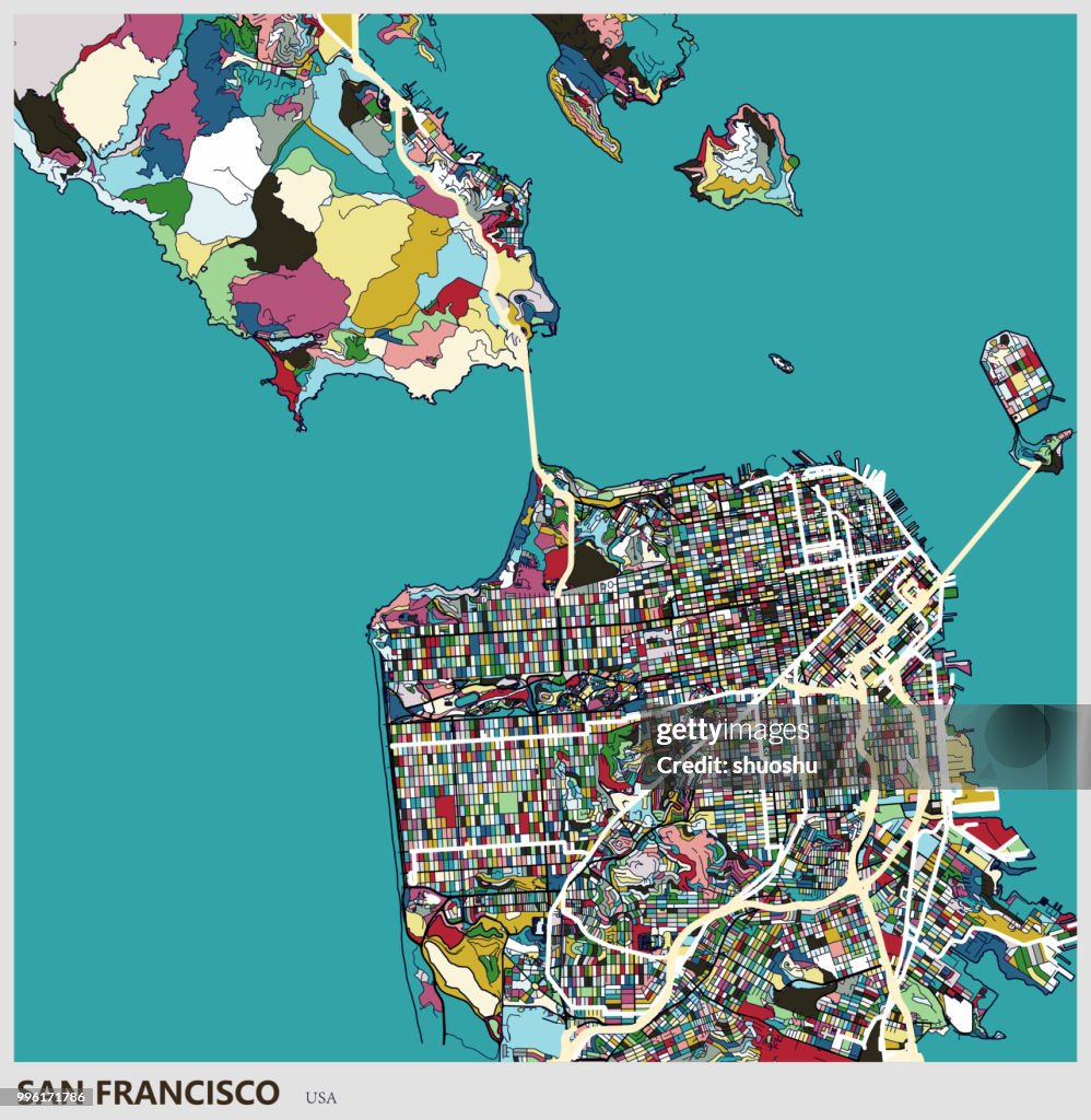 San francisco city art illustration map