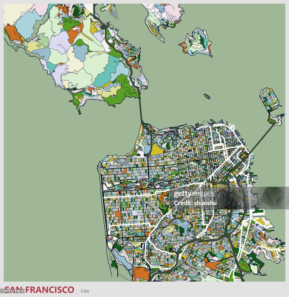 San francisco city art illustration map