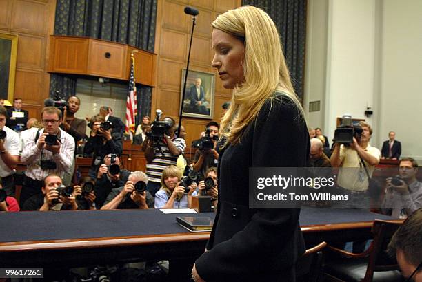 Monica Goodling, former Justice Department White House liaison, arrives at a House Judiciary Committee hearing on the U.S. Attorney firings.