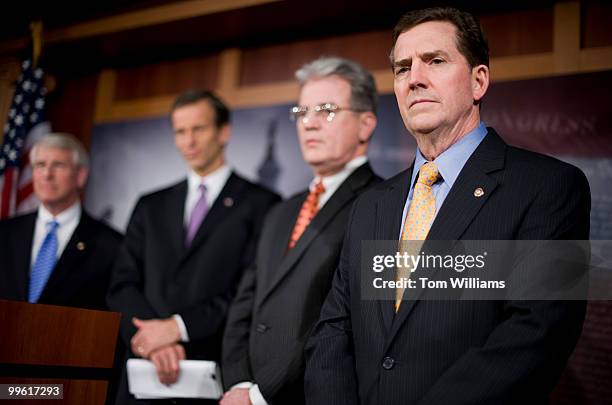 From left, Sens. Roger Wicker, R-Miss., John Thune, R-S.D., Tom Coburn, R-Okla.,, and Jim DeMint, R-S.C., conduct a news conference on the health...