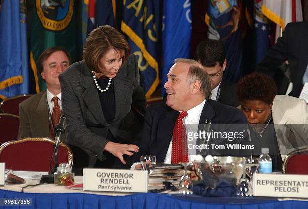 House Minority Leader Nancy Pelosi, R-Calif., greets Gov. Ed Rendell, D-Pa., after she gave a speech at the National Governors Association Winter...