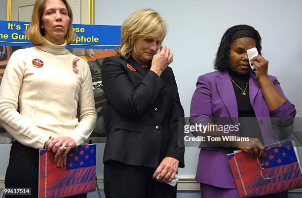From left, Lori Haas, whose daughter Emily was wounded during the Virginia Tech shooting, Suzanne Grimes, whose son Kevin Sterne was wounded, and Pat...