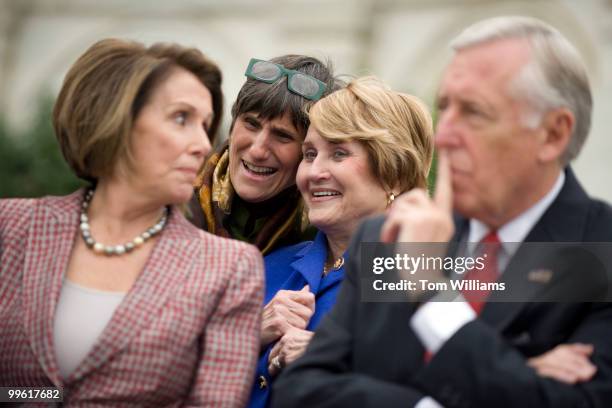 Speaker Nancy Pelosi, D-Calif., left, has a word with Reps. Rosa DeLauro, D-Conn., and Louise Slaughter, D-N.Y., as and House Majority Leader Steny...