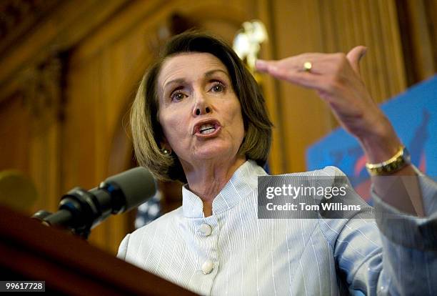 Speaker Nancy Pelosi, D-Calif., speaks at a news conference on how health care reform would help people with high medical debt, July 22, 2009.