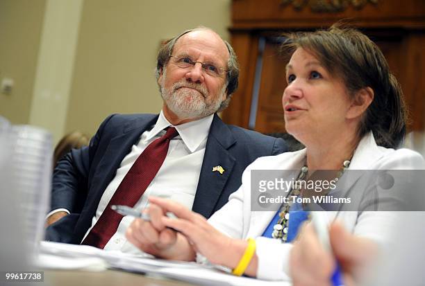 Elizabeth Edwards, breast cancer survivor and senior fellow, Center for American Progress, and Gov. Jon Corzine, D-N.J., prepare to testify at a...