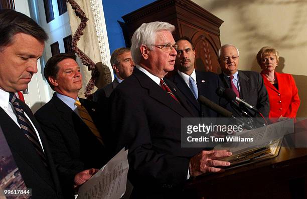 Rep. Harold Rogers, R-Ky., speaks at a news conference on marking the passage of the first Homeland Security Appropriations Bill. Reps. From left...