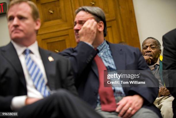 From left, Roger Goodell, commissioner of the NFL, Brent Boyd, former player for the Vikings who suffers from post-concussion syndrome, and Willie...