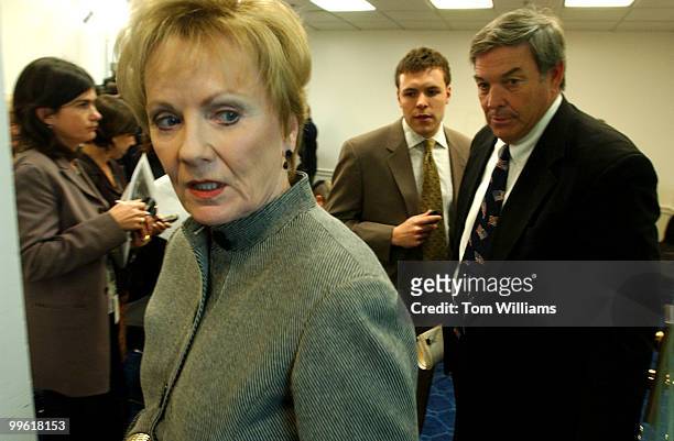 Reps. Kay Granger, R-Texas, and Duncan Hunter, R-Calif., leave a news conference in which they and other Republicans discussed their support for U.S....