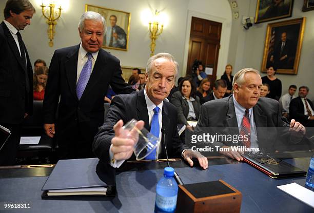 Secretary of the Interior Dirk Kempthorne, left, and Inspector General Earl E. Devany prepare to testify at a House Committee on Natural Resources...