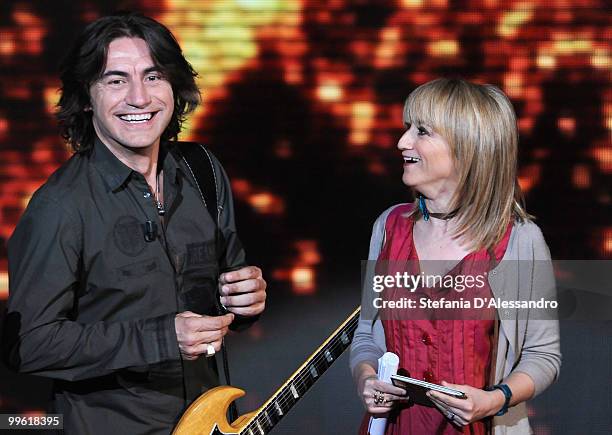 Luciano Ligabue and Luciana Littizzetto attend the 'Che Tempo Che Fa' television Show at Rai Studios on May 16, 2010 in Milan, Italy.