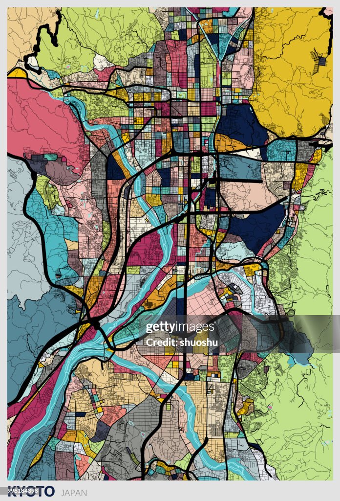 Illustration style Kyoto city map