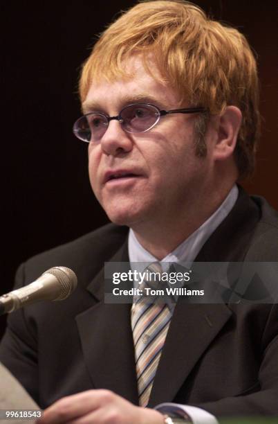 Musician Elton John testifies on the world wide AIDS epidemic in front of the Senate Health, Education, Labor and Pensions Committee. John is the...