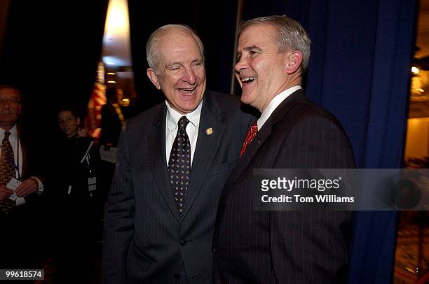 Rep. Sam Johnson, R-Texas, left, talks with and Oliver North, backstage of the Conservative Political Action Conference, at the Omni Shoreham hotel...