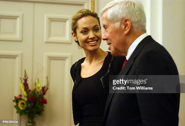 Goodwill Ambassador Angelina Jolie, meets with Sen. Dick Lugar, R-Ind., chairman of the Foreign Relations Committee, to talk about UN millennium...