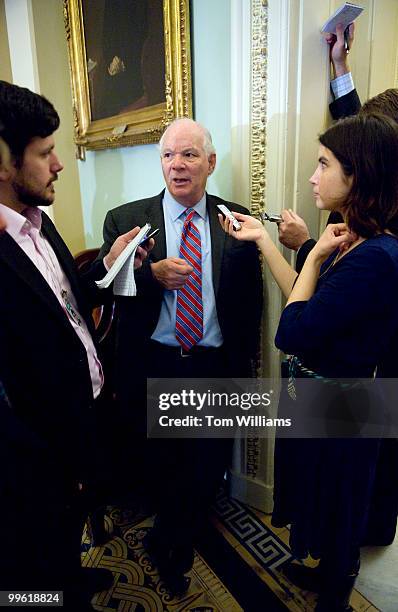 Sen. Ben Cardin, D-Md., talks with reporters before the senate luncheons, March 23, 2010.