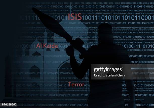 terrorist, words isis, al qaeda, terror, digital code, illustration - terrorismus stock-grafiken, -clipart, -cartoons und -symbole