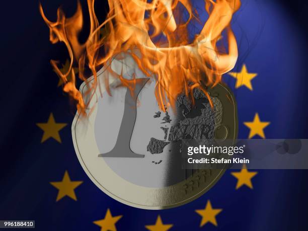 burning euro coin, illustration - 1 euro stock-grafiken, -clipart, -cartoons und -symbole