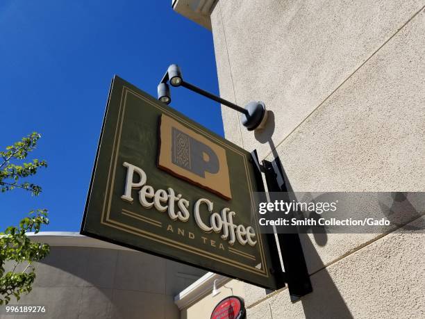 Close-up of sign for the regional coffee shop chain Peet's Coffee in San Ramon, California, July 5, 2018.