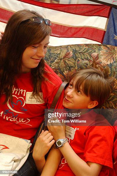 Veronica and Marina orphans from Russia who are in the States for six weeks with the Kids Save International program, wait to meet Sen. Mary...
