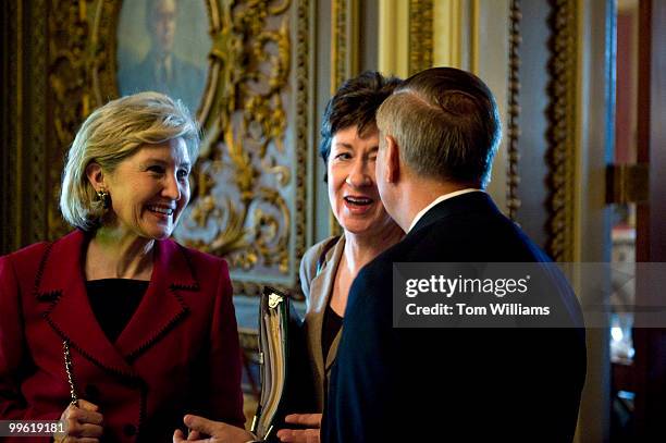 From left, Sens. Kay Bailey Hutchison, R-Texas, Sue Collins, R-Me., and Lindsey Graham, R-S.C., leave the senate luncheons, Oct. 6, 2009.